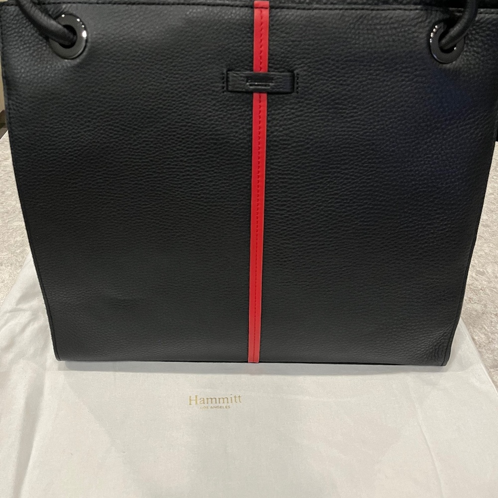 NEW with TAGS!  Benjamin Tote.  Black pebbled leather with red trim
